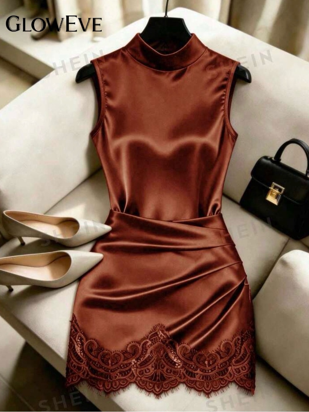 Satin Sleeveless Mini Dress in Deep Copper